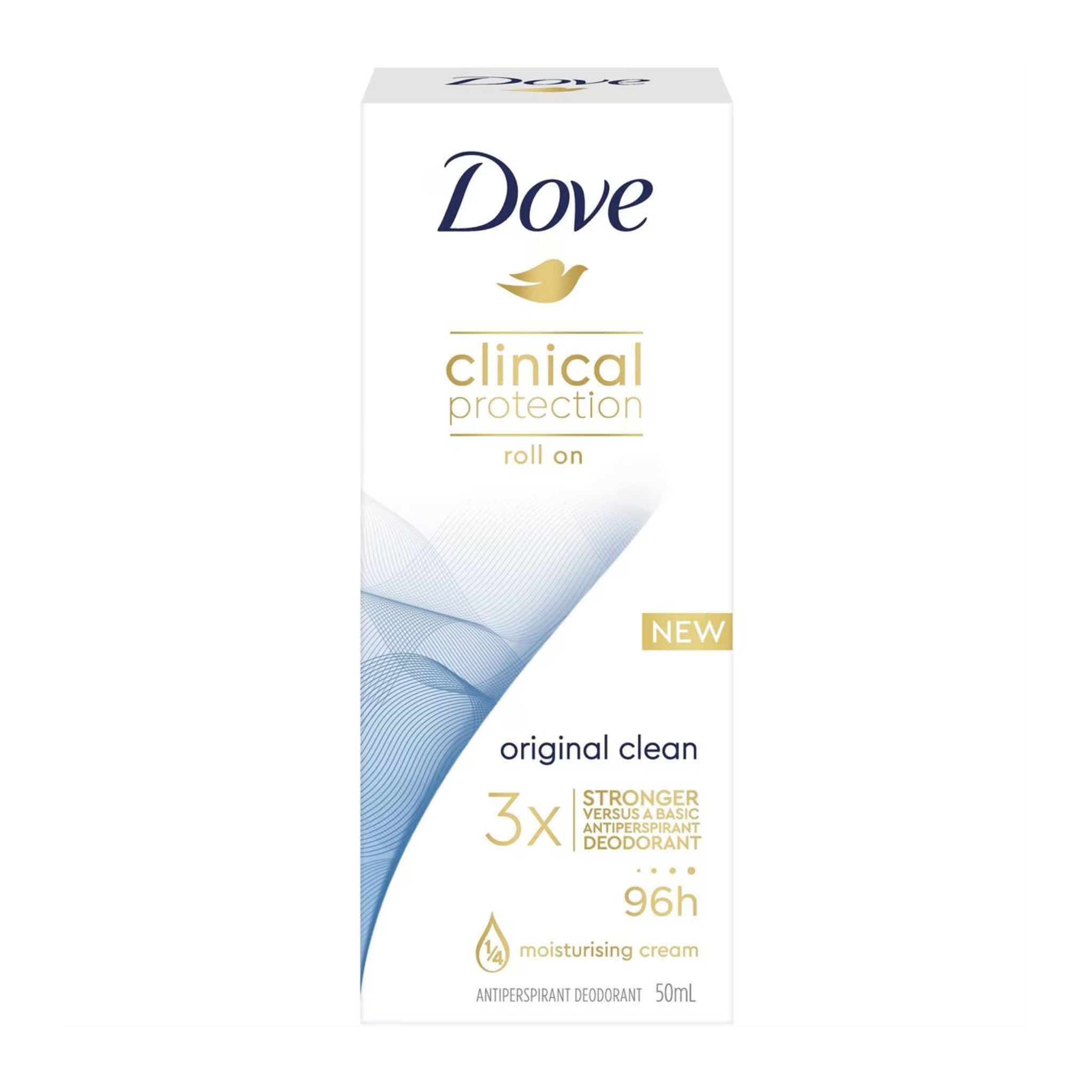 Dove Clinical Protection roll-on deodorant packaging on a white background