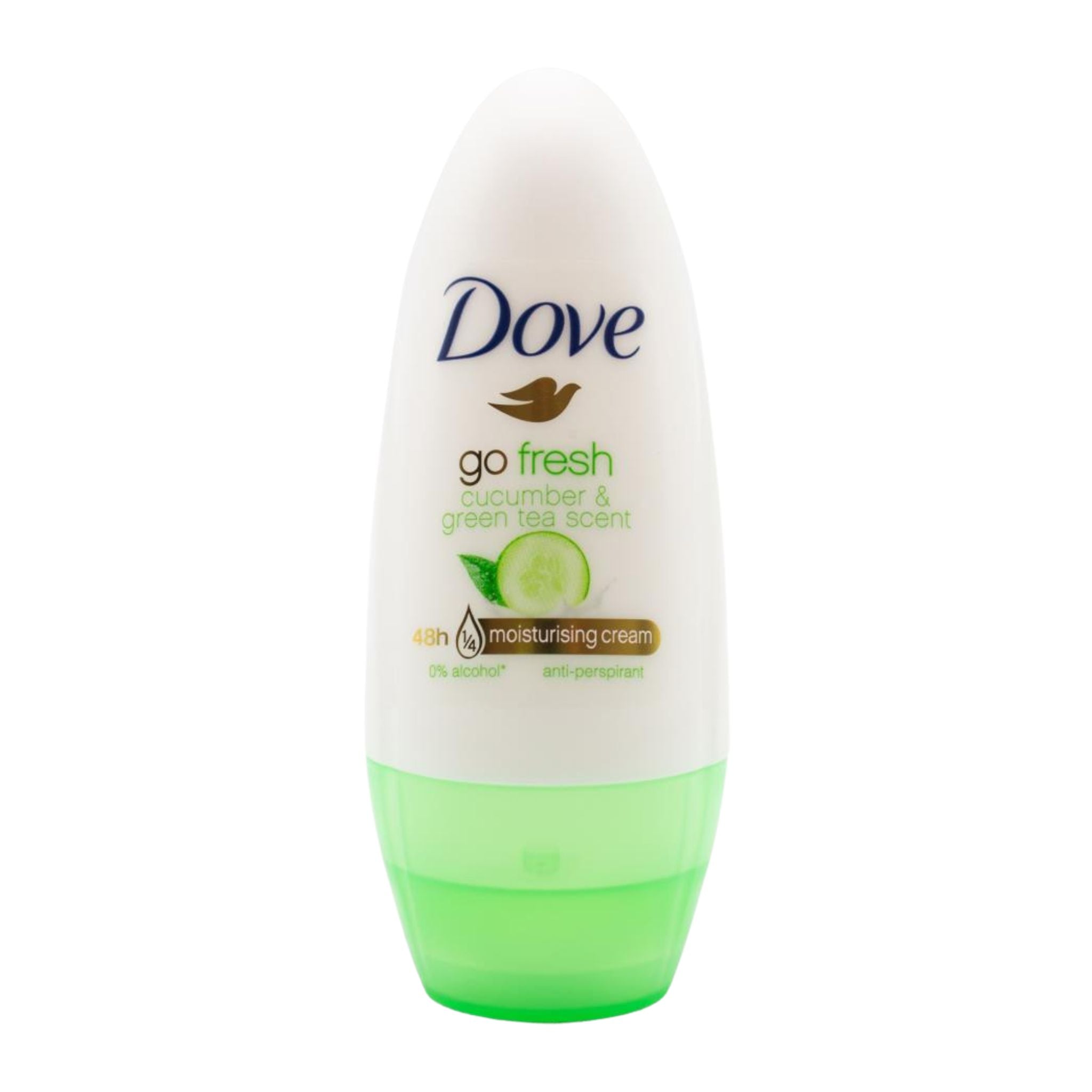 Dove go fresh deodorant with cucumber and green tea scent on a white background