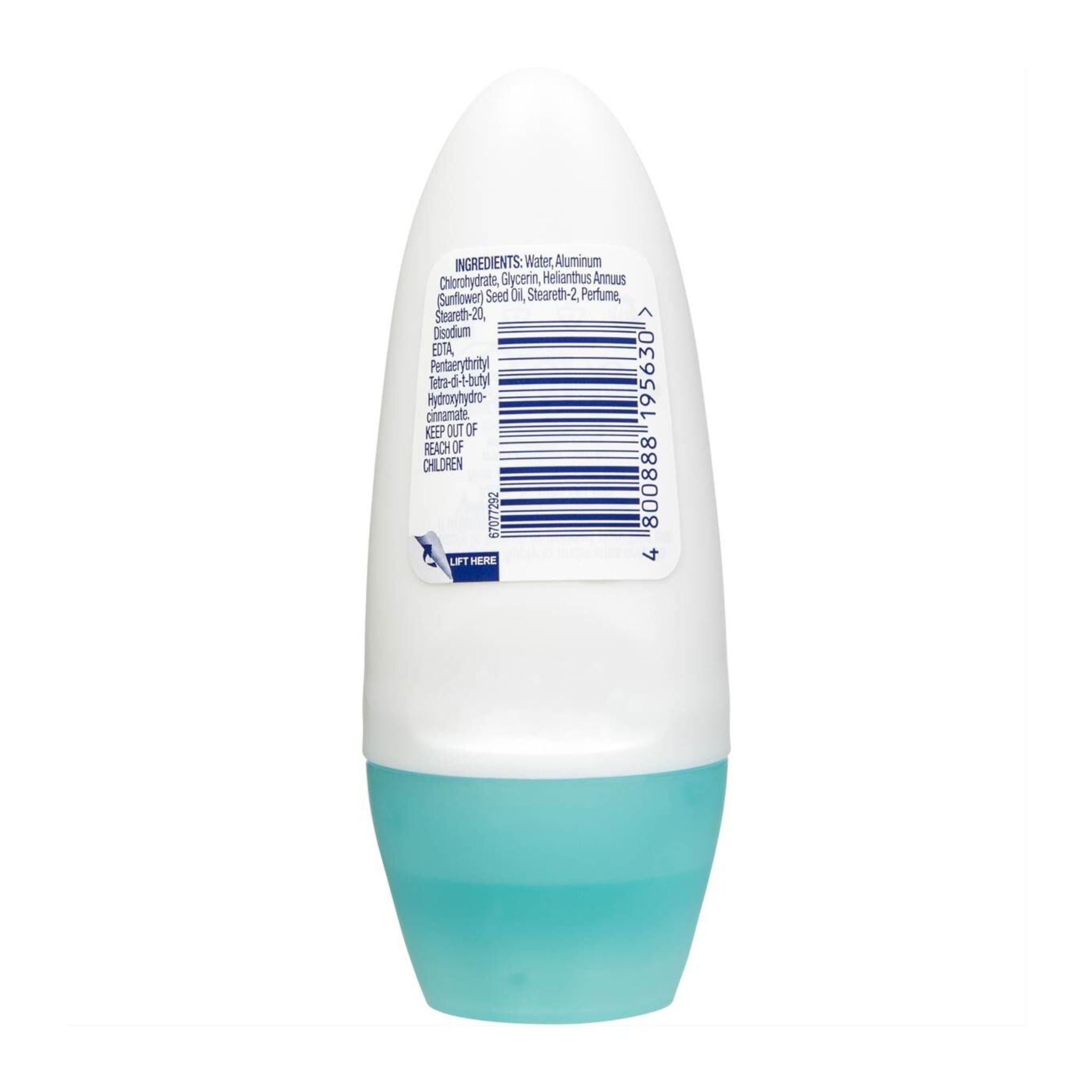 Deodorant roll-on with blue cap on a white background