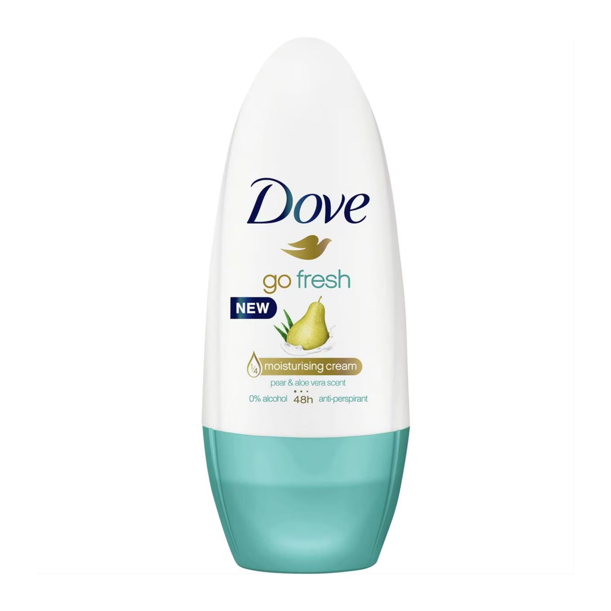 Dove go fresh deodorant roll-on bottle on a white background