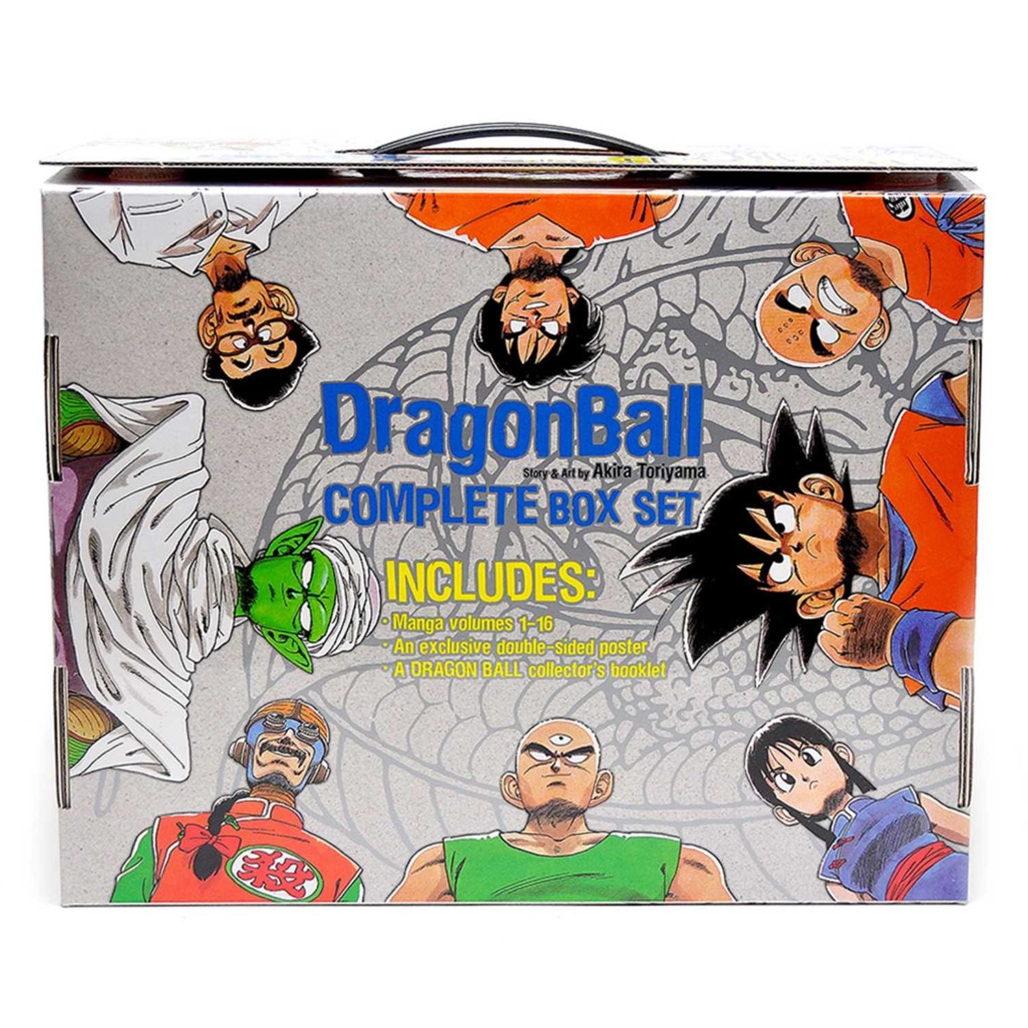Dragon Ball Complete Box Set featuring illustrated characters on the front of the box, with the title 'Dragon Ball' and 'COMPLETE BOX SET' prominently printed on a gray background.