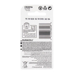 Back view of a Duracell battery with text and barcodes on a white background