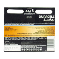 Back of a Duracell AAA battery packaging with text and branding.