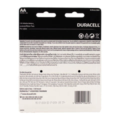 Back view of Duracell AA battery packaging with text and barcode.