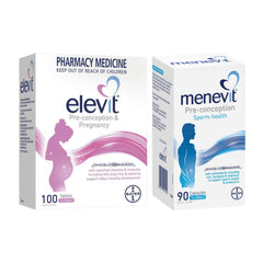 Two boxes of elevit and menevit on a white background