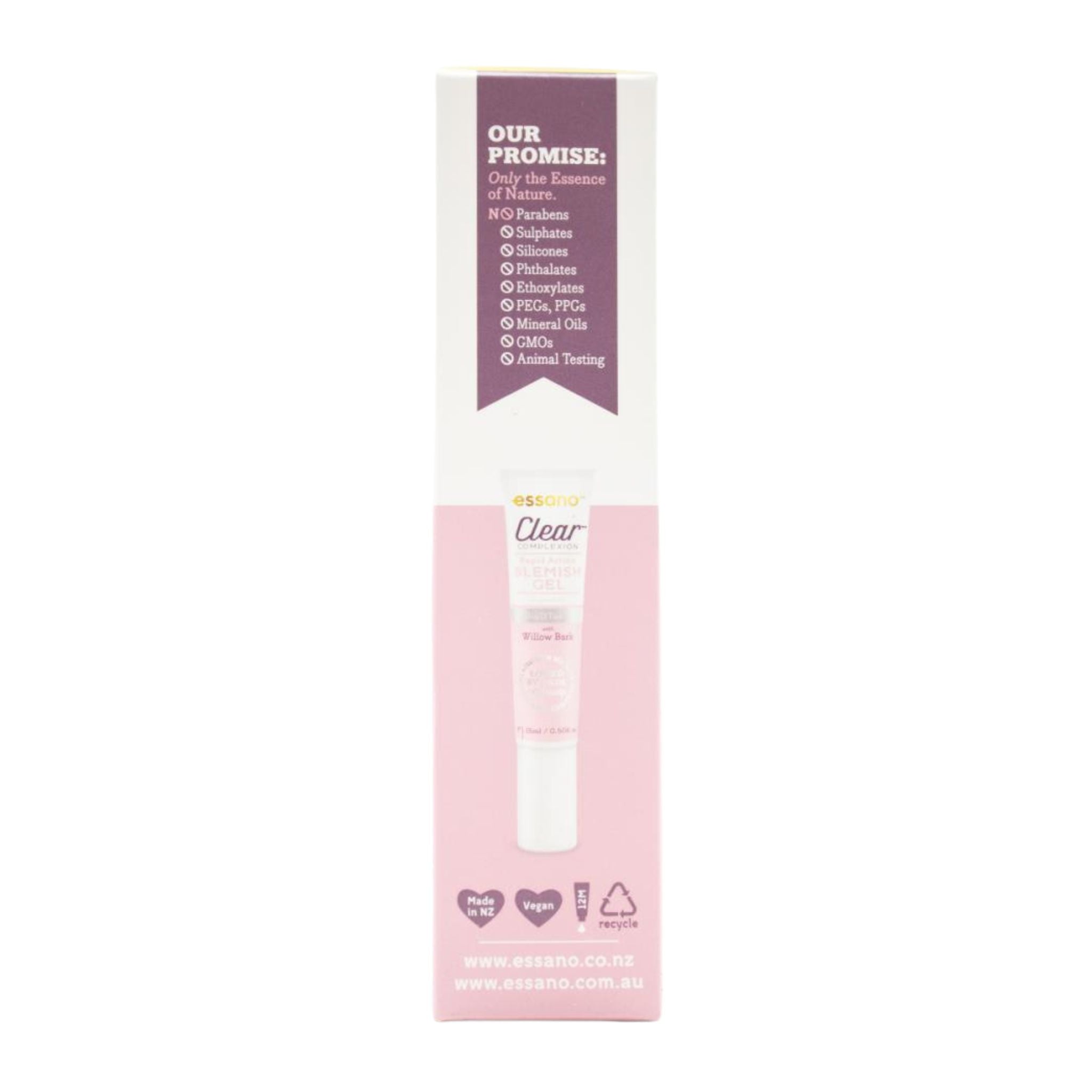 Pink packaging of a skincare product with text on a white background