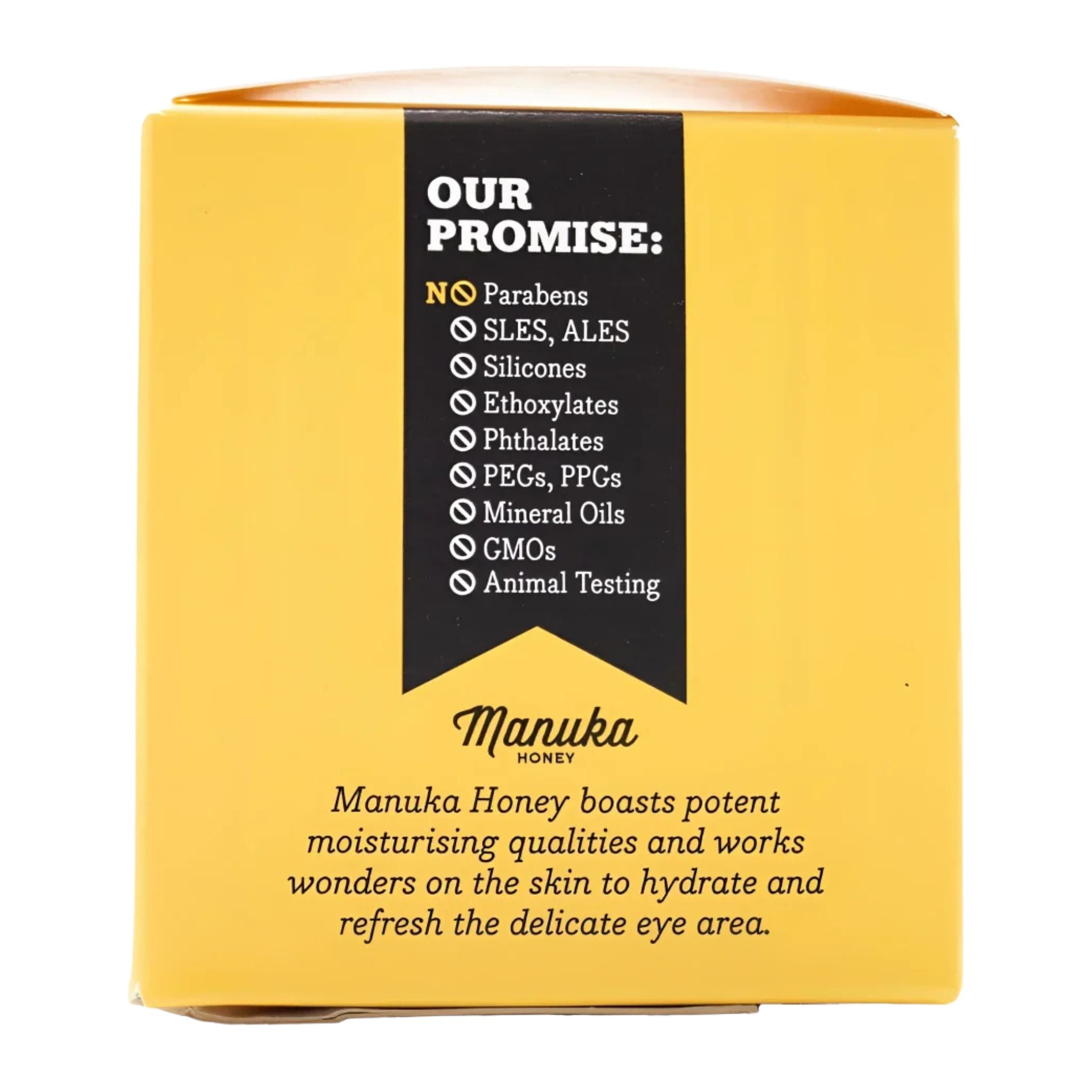 Manuka honey packaging with a promise label on a white background