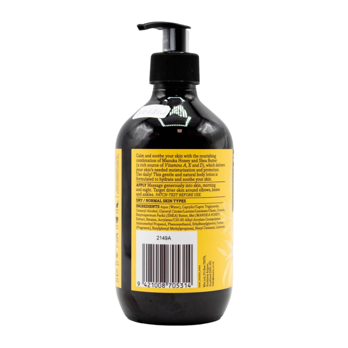 Black bottle with yellow label on a white background