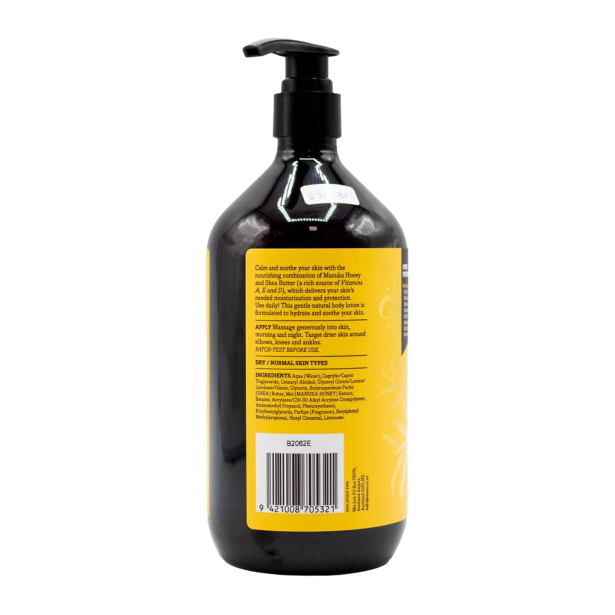 Black bottle with yellow label on a white background
