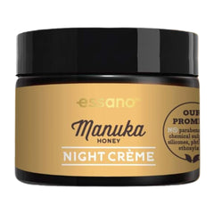 Jar of essano Manuka Honey Night Crème on a white background