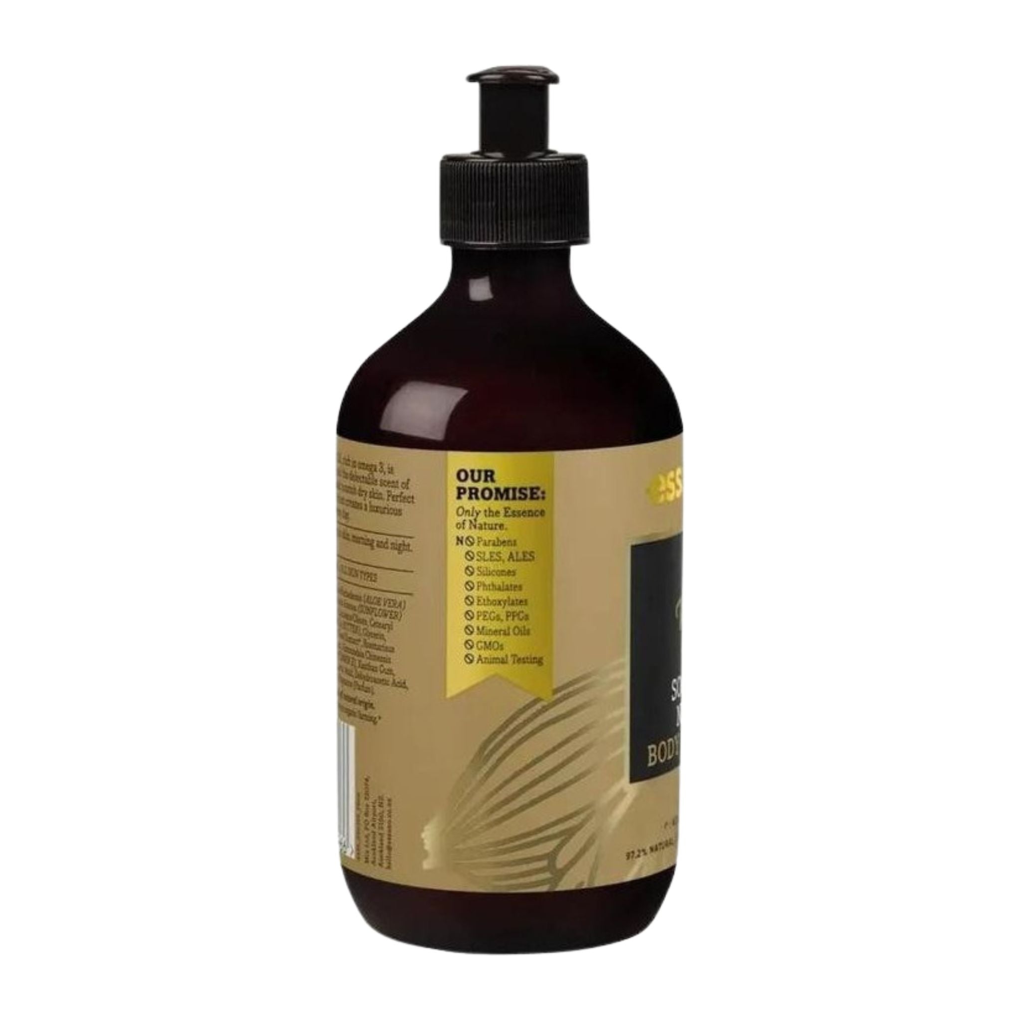 Bottle of shampoo with a pump on a white background