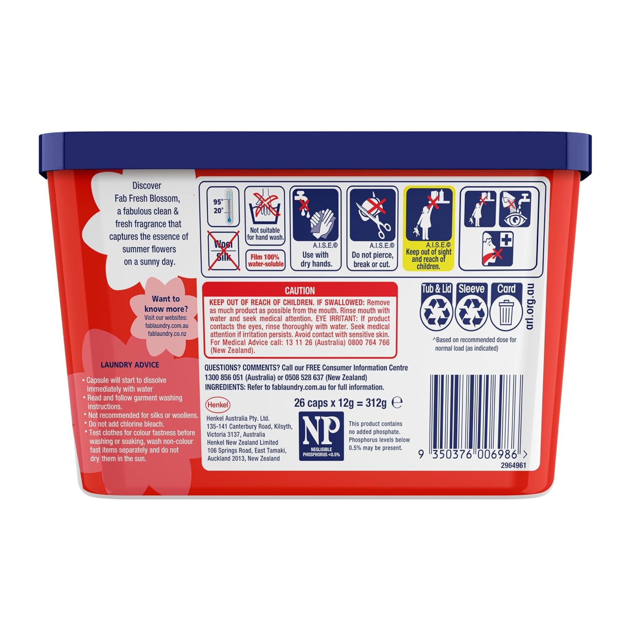 Back of a laundry detergent container with labels and instructions.