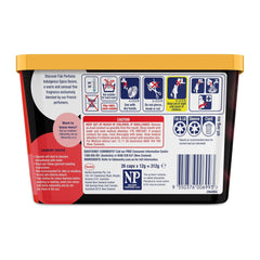 Back of a laundry detergent container with labels and instructions.