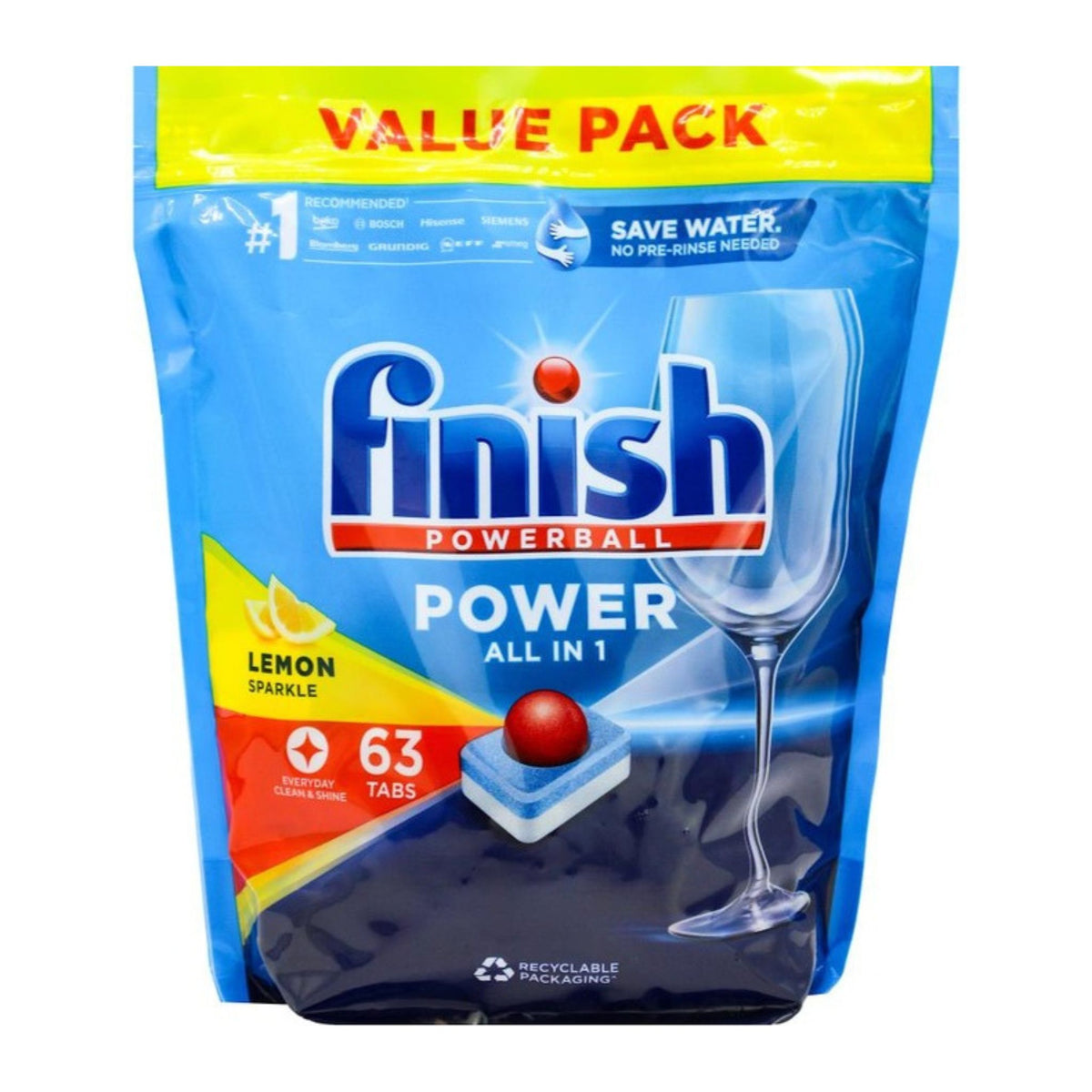 Finish Powerball All In 1 Lemon Sparkle 63 Pack – Front View