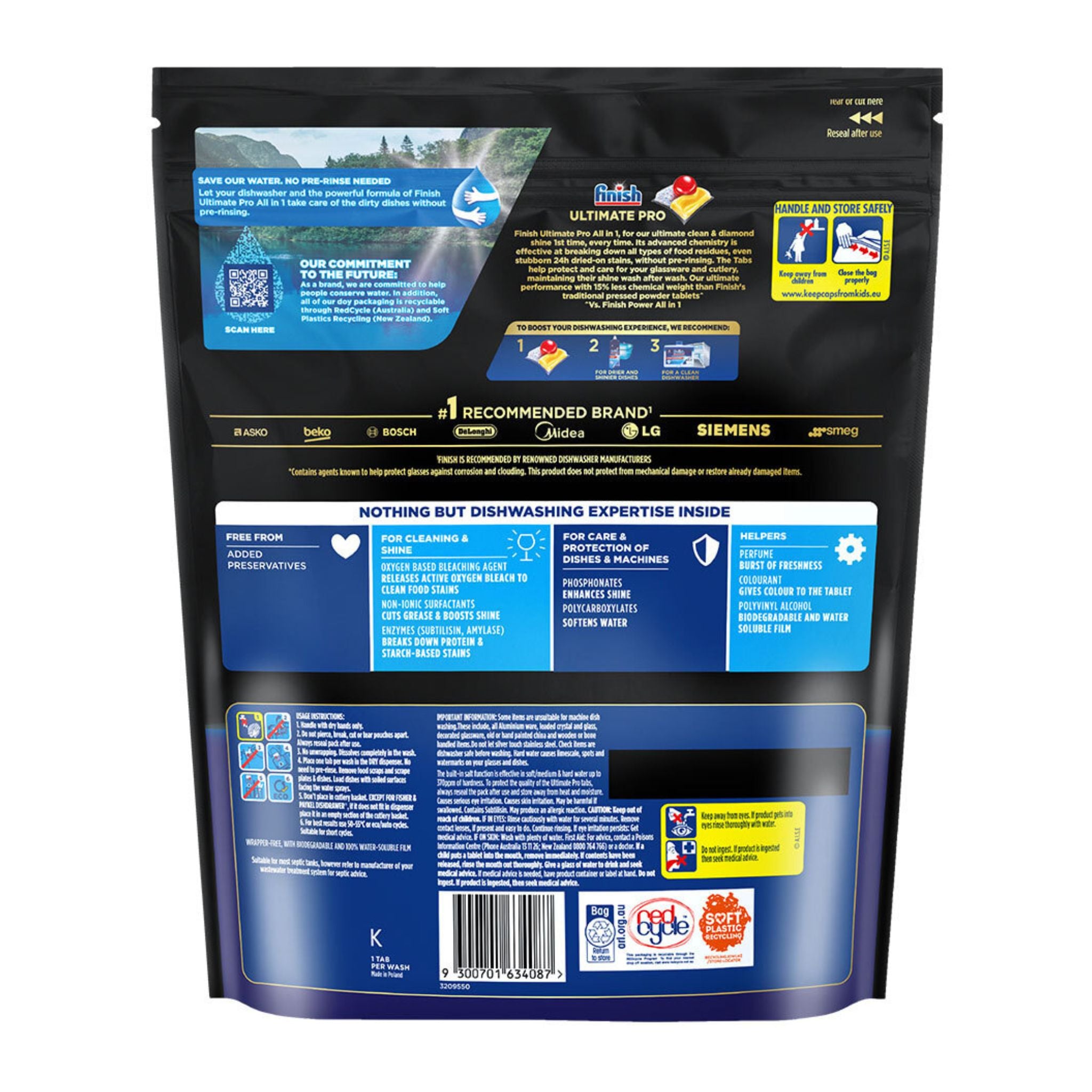 Finish Powerball Ultimate Pro Dishwashing Tablets 65 Pack – Ingredients and Usage