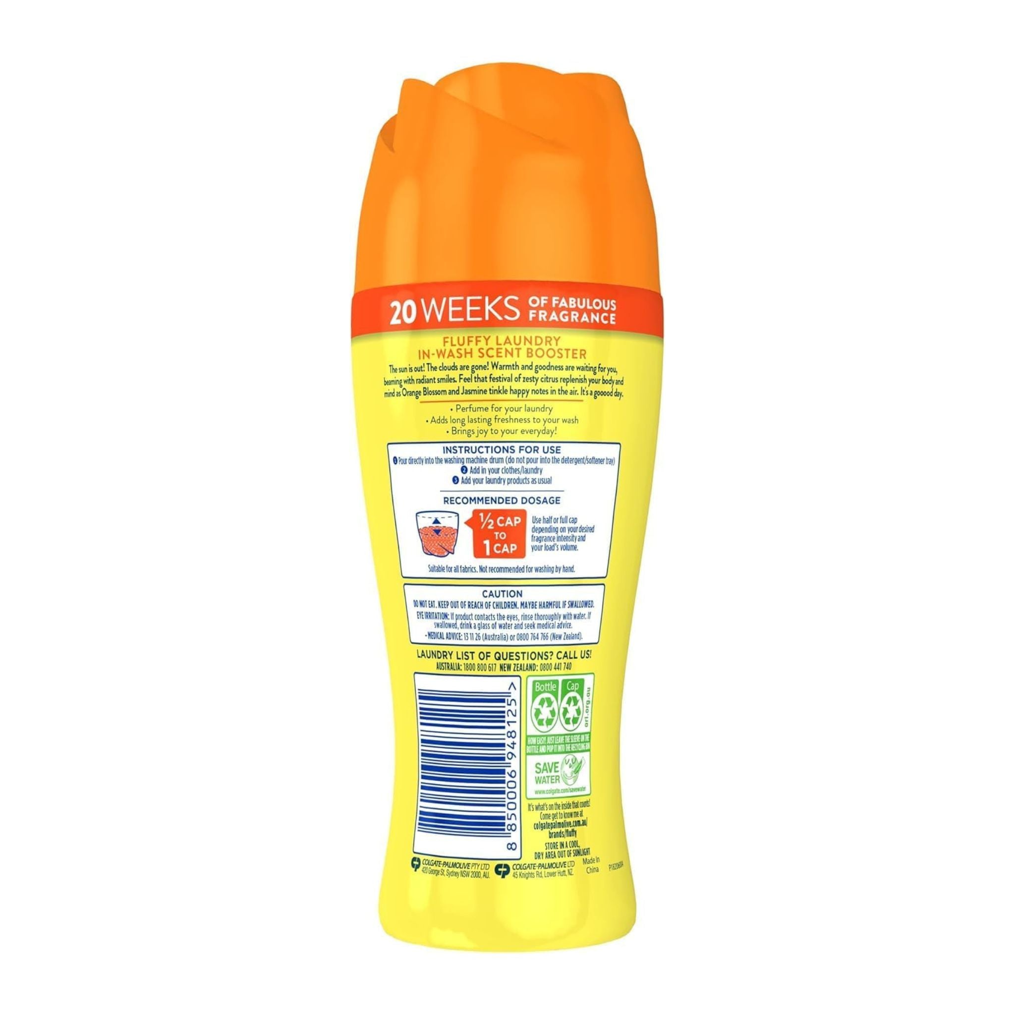 Back view of Fluffy In-Wash Scent Booster Good Vibes 250g packaging
