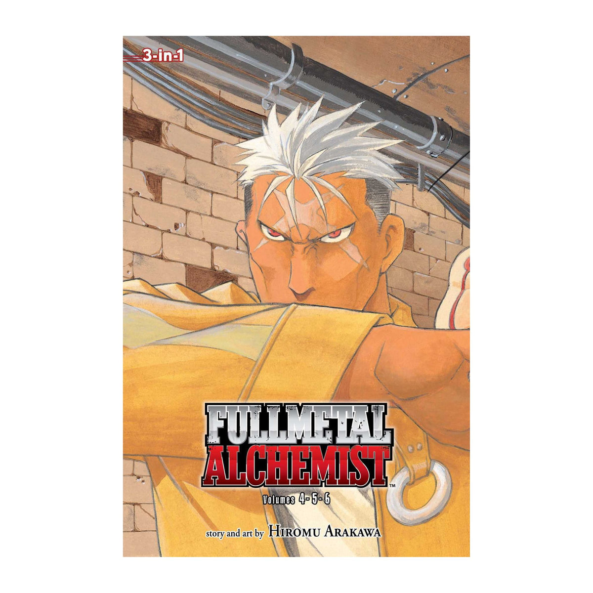 Cover of Fullmetal Alchemist 3-in-1 Edition Vol. 2 (Books 4–6) featuring Edward Elric amid a burning laboratory