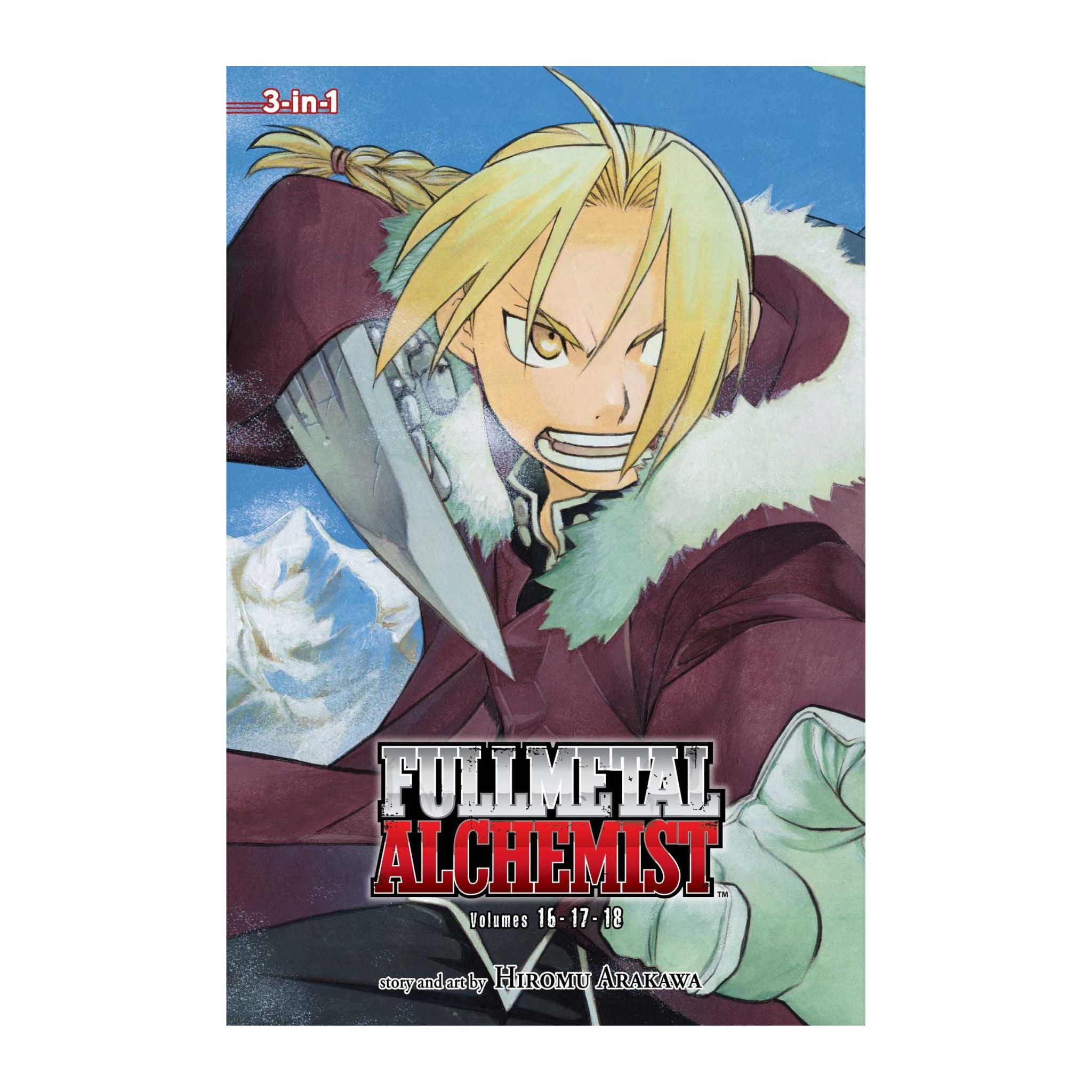 Fullmetal Alchemist book cover with character in maroon coat and white fur trim