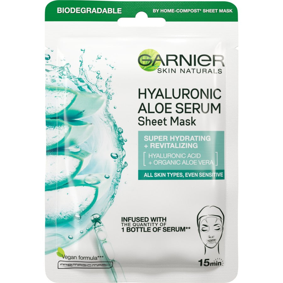 Garnier hyaluronic acid hydrating sheet mask packaging