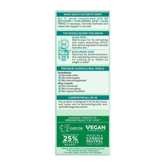 Serum packaging with green and white text on a white background