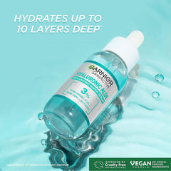 Garnier Hyaluronic Aloe bottle with dropper on a light blue background