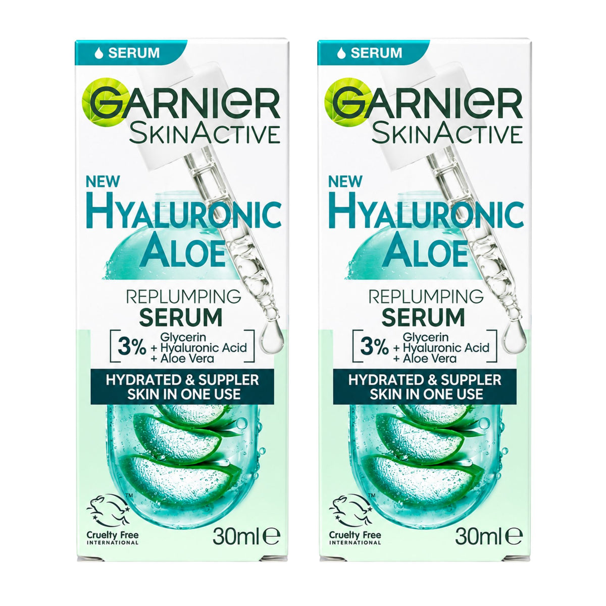 Garnier SkinActive Hyaluronic Aloe Replumping Serum 30ml Pack of 2 front view