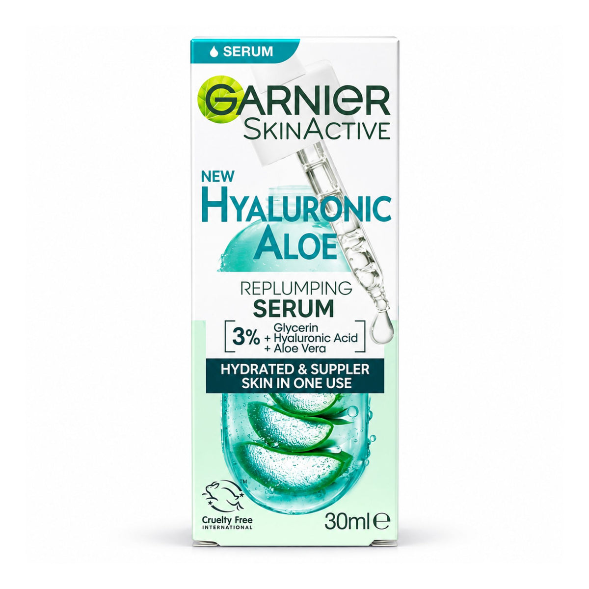 Garnier SkinActive Hyaluronic Aloe Replumping Serum 30ml single box front view