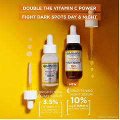 Garnier Vitamin C Power Duo serums displayed on bright yellow background