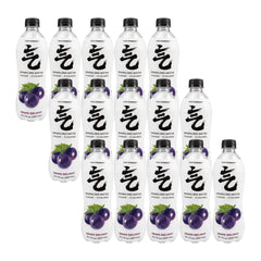 Multiple bottles of Chi Forest grape sparkling water on a white background