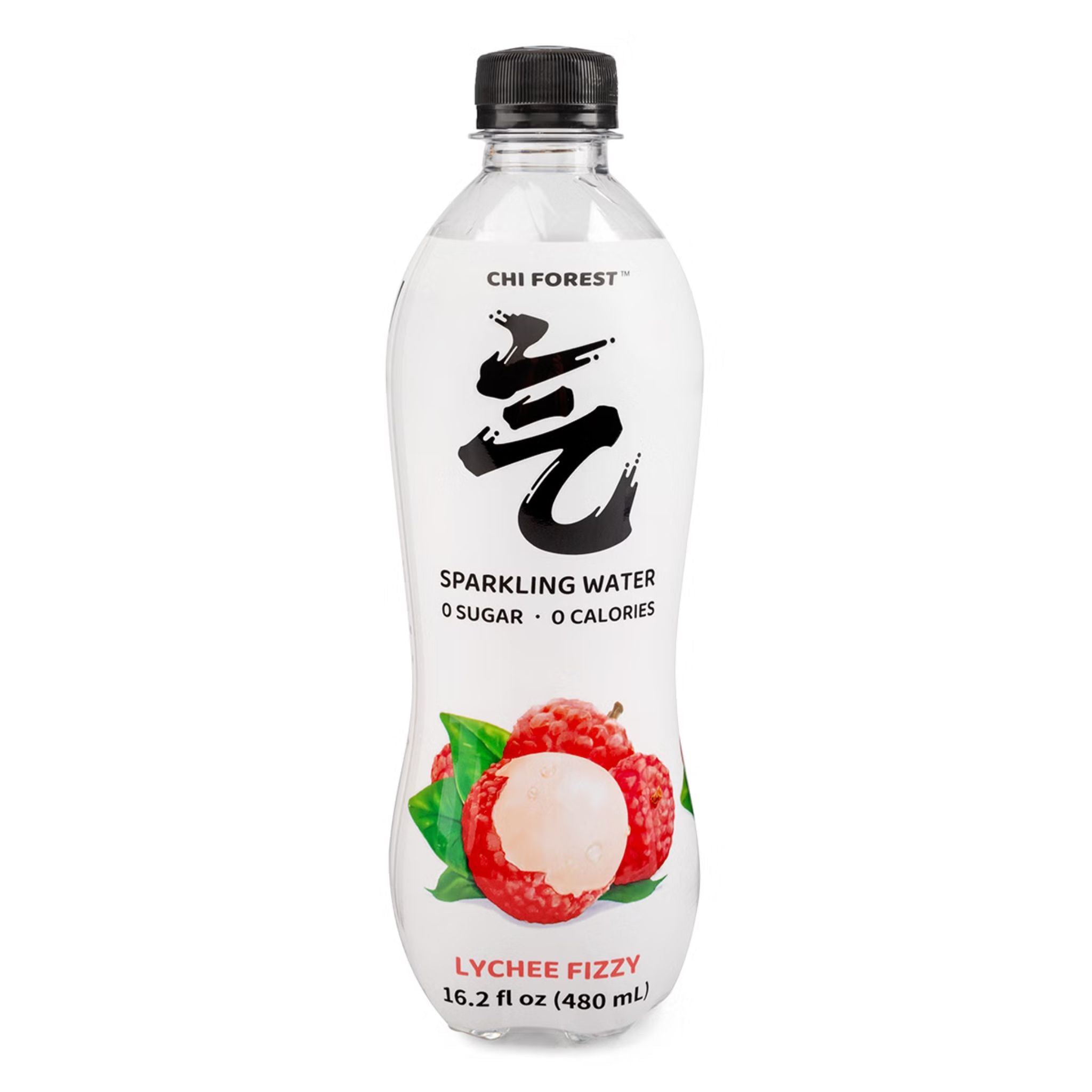 Chi Forest Lychee Fizzy sparkling water bottle on a white background