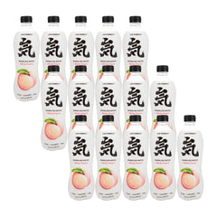Multiple bottles of LiFE Forest sparkling water with peach flavor on a white background