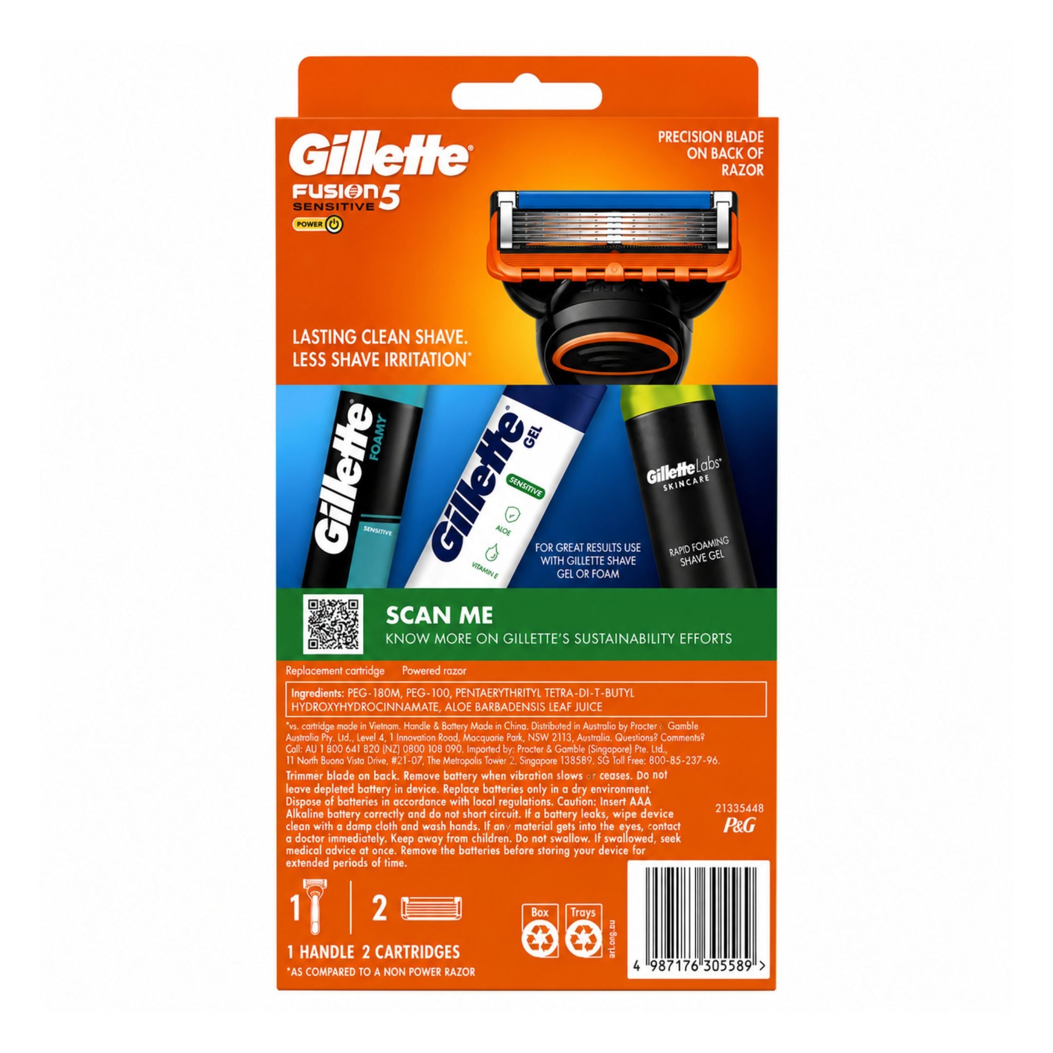 Gillette Fusion5 razor packaging with orange and white design