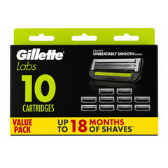 Gillette Labs shaving cartridge pack with 10 cartridges on a white background