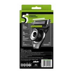 Gillette razor replacement cartridge packaging with green and black design on a white background