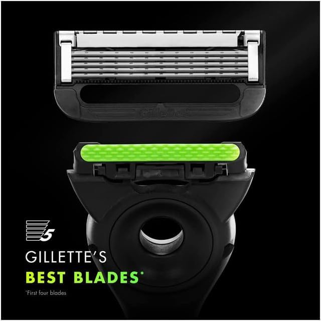 GilletteLabs Exfoliating Razor in use showing magnetic stand and exfoliation before shaving.