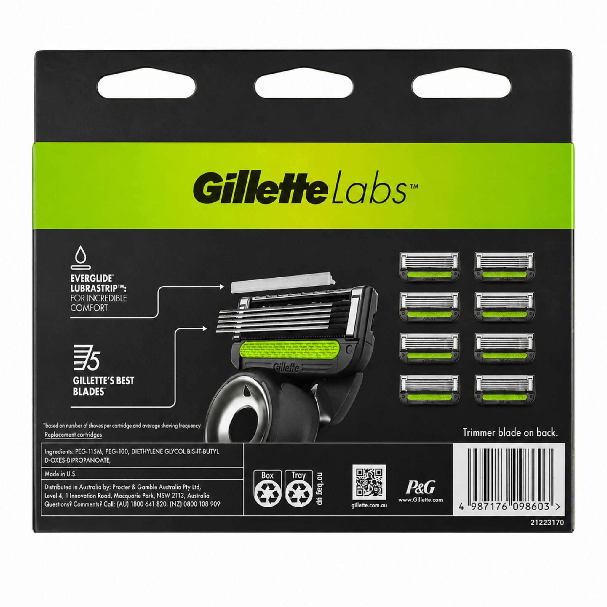 Gillette Labs razor and blade packaging on a black background