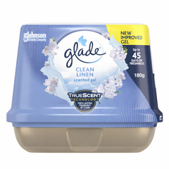 Glade Clean Linen scented gel packaging on a white background