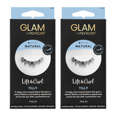 Two packages of Glam by Manicare lift and curl lashes on a white background