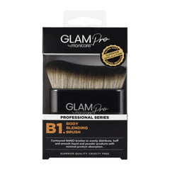 GLAM Pro by Monicare body blending brush packaging on a white background