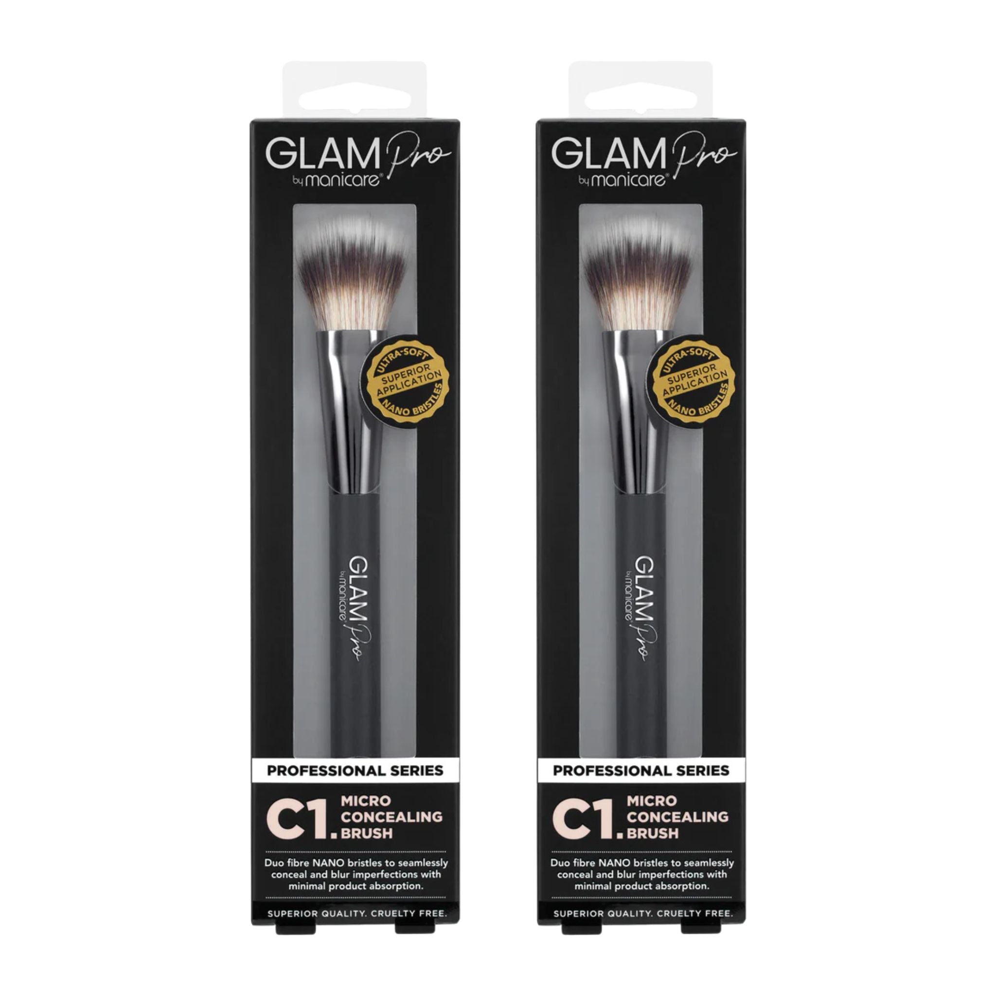 Two Glam Pro C1 Micro Concealing Brush packages on a white background