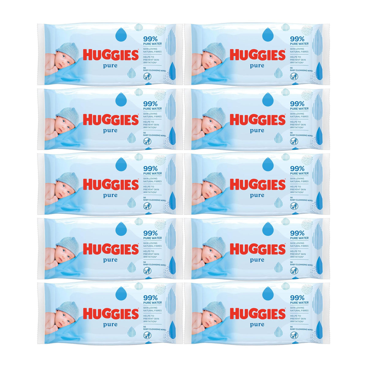 Huggies Pure Baby Wipes pack of 10, total 560 wipes, gentle and fragrance free for newborn skin