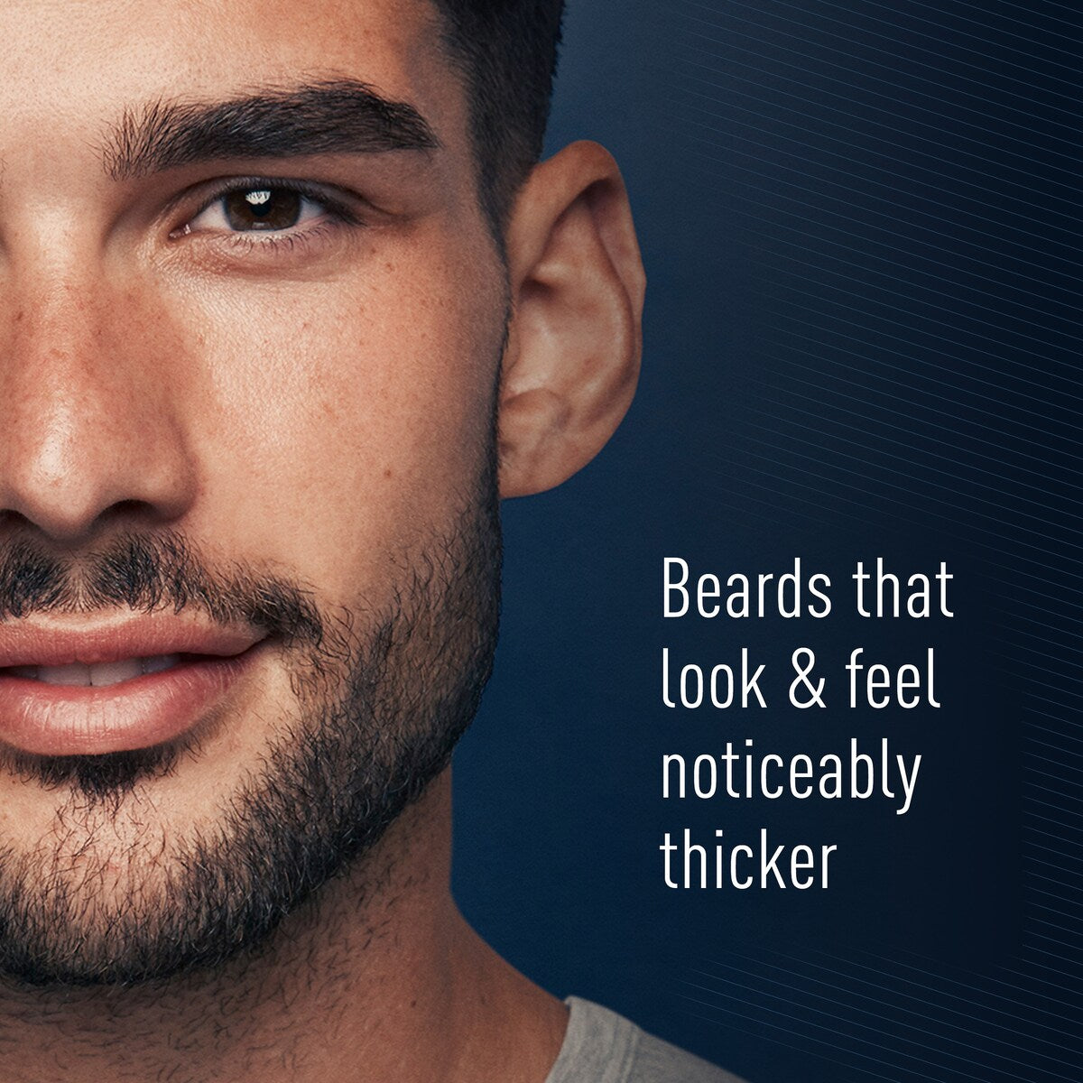 Model showing thicker, healthier-looking beard after using King C. Gillette Beard Thickener.
