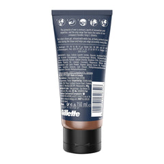 Back view of a Gillette shaving gel tube with text and branding.