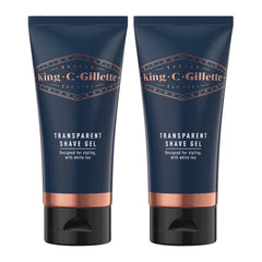 Two tubes of King C. Gillette transparent shave gel on a white background