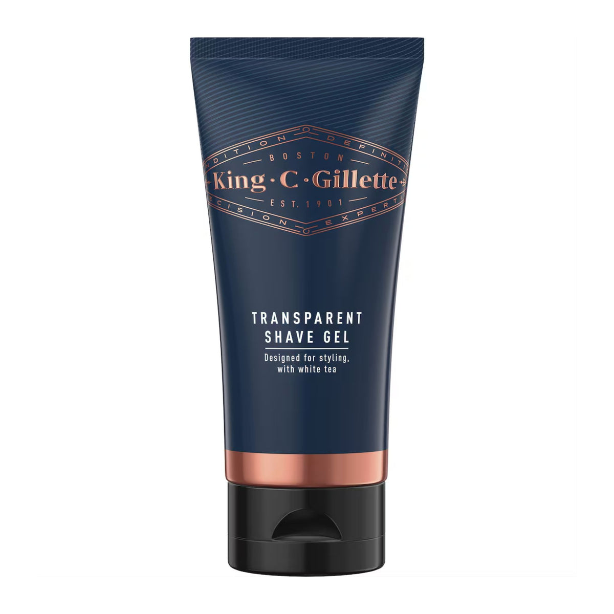 King C. Gillette transparent shave gel tube on a white background