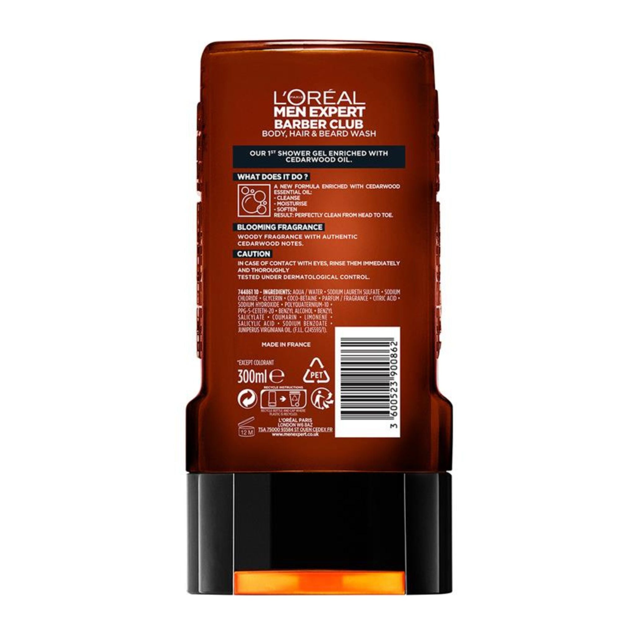 L'Oreal Men Expert shower gel container with label on a white background