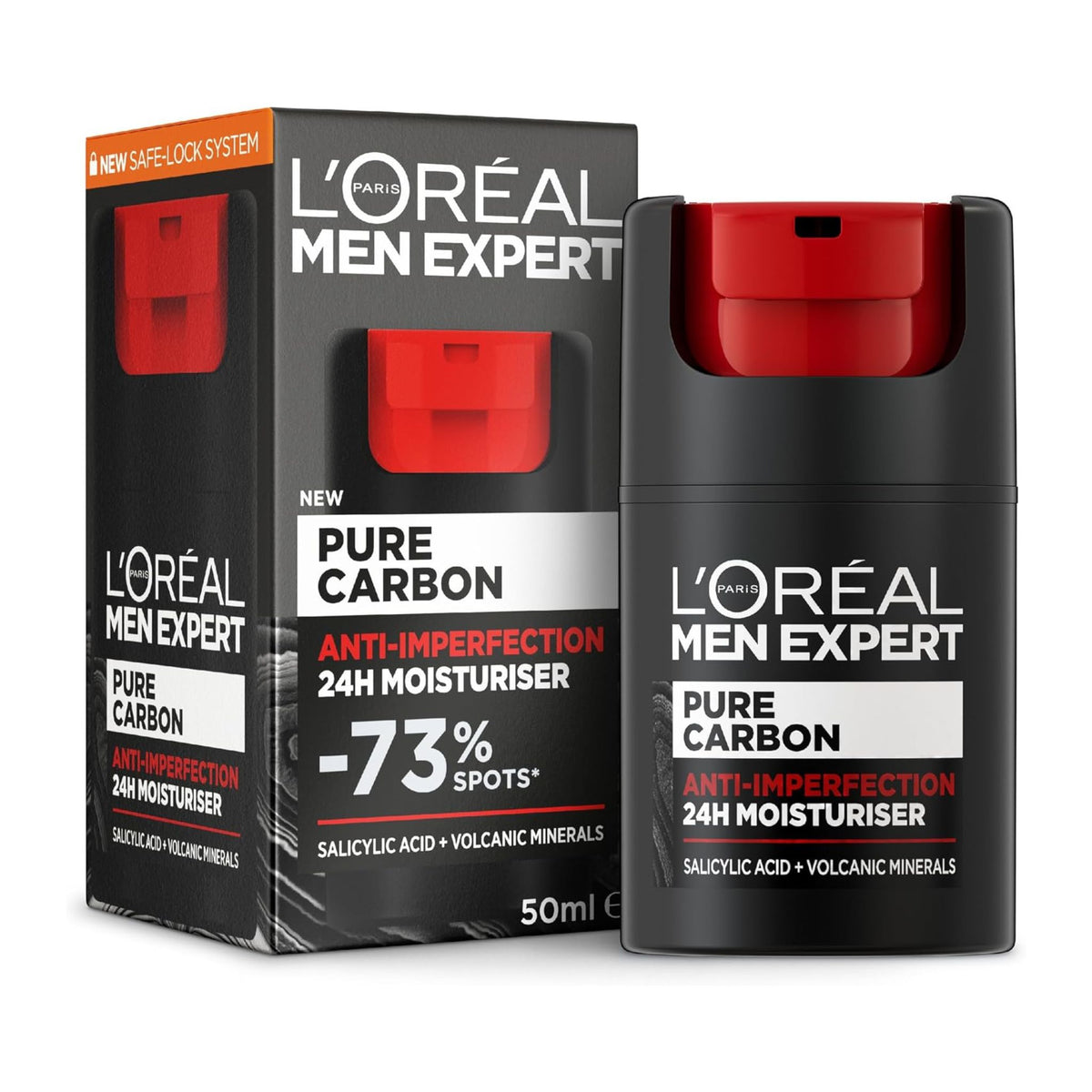 L'Oreal Men Expert Pure Carbon Anti-Imperfection 24H Moisturiser with packaging on a white background