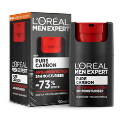 L'Oreal Men Expert Pure Carbon Anti-Imperfection 24H Moisturiser with packaging on a white background