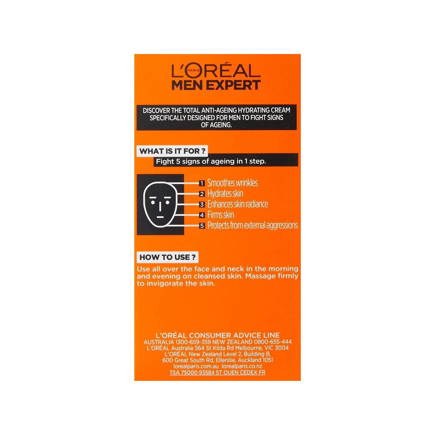 Back view showing product details of L'Oréal Men Expert Vita Lift 5 Moisturiser