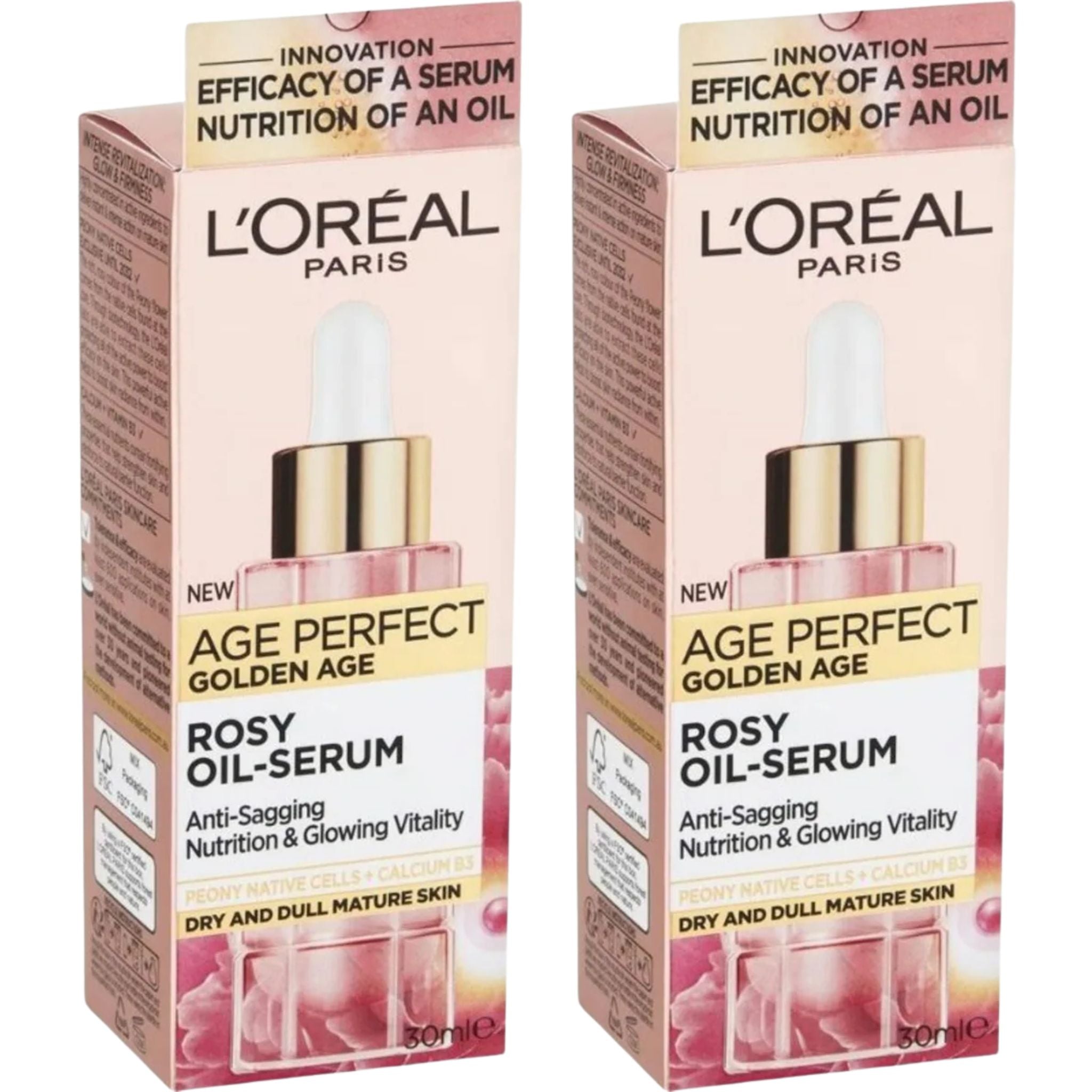 L’Oréal Paris Age Perfect Rosy Oil-Serum duo pack shown from the front